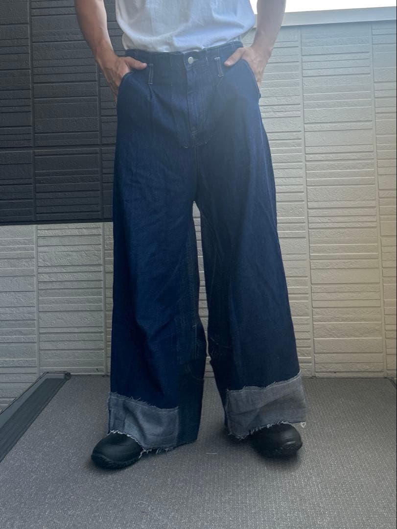 リメイクデニム返しドッキングシンメトリーワイドパンツ