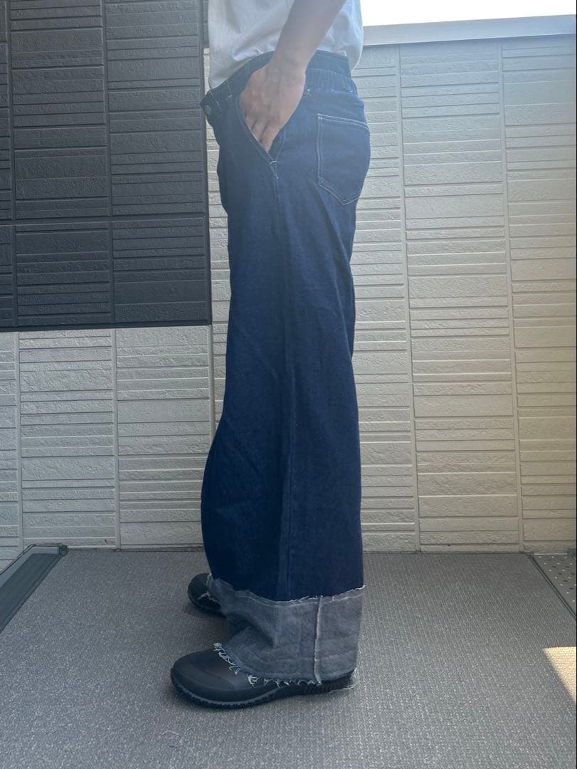 リメイクデニム返しドッキングシンメトリーワイドパンツ