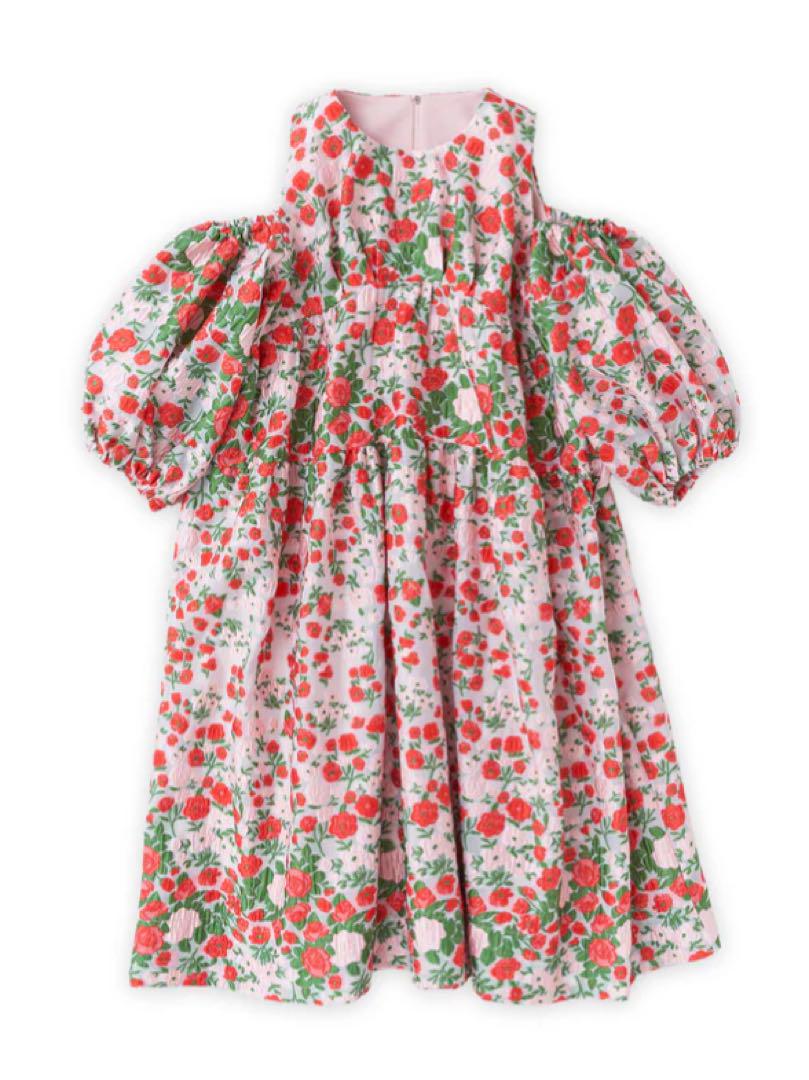 ワンピース poppy-flower jacquard off shoulder dress