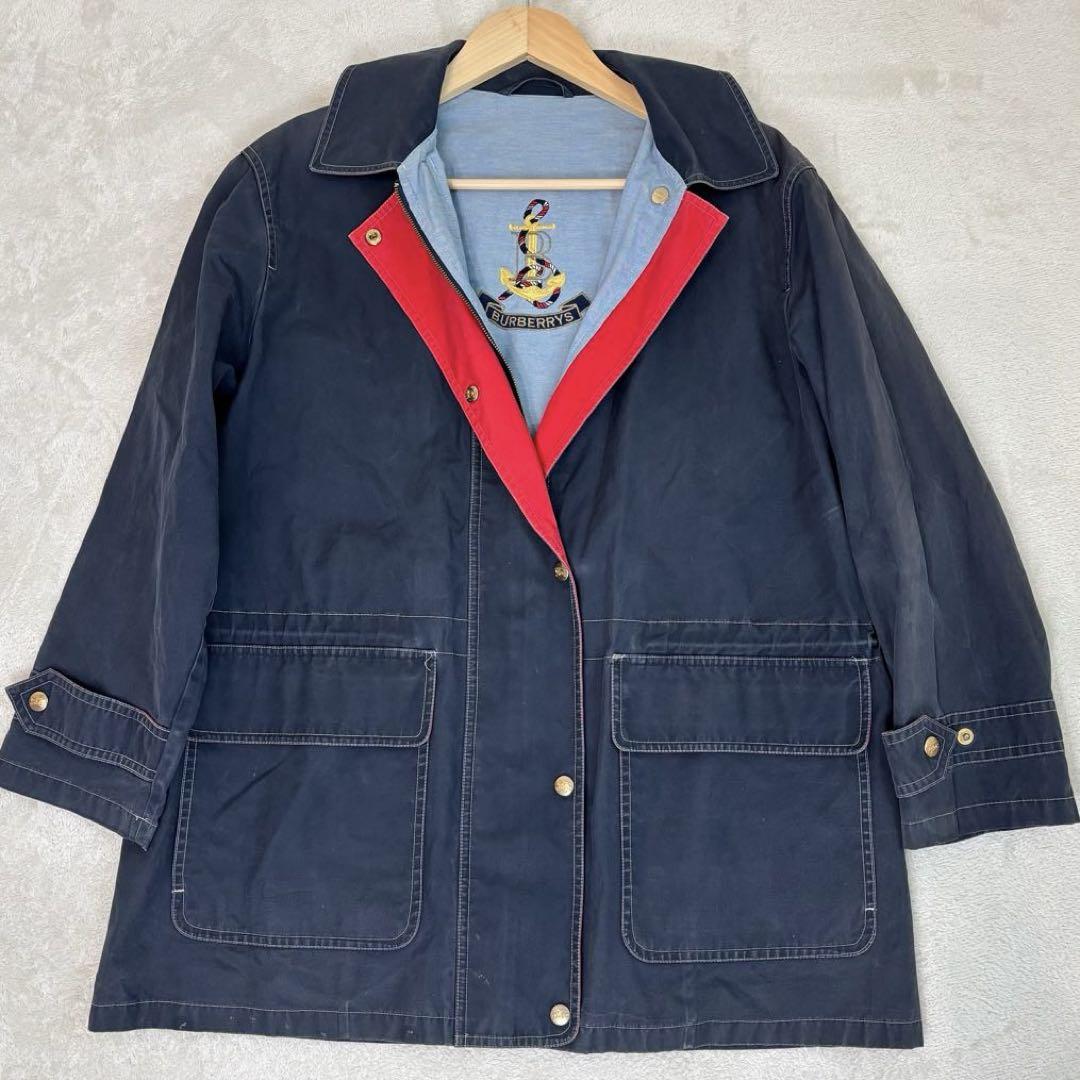 【ヴィンテージ】BURBERRY ジャケット　カバーオール　ネイビー　ロゴ刺繍