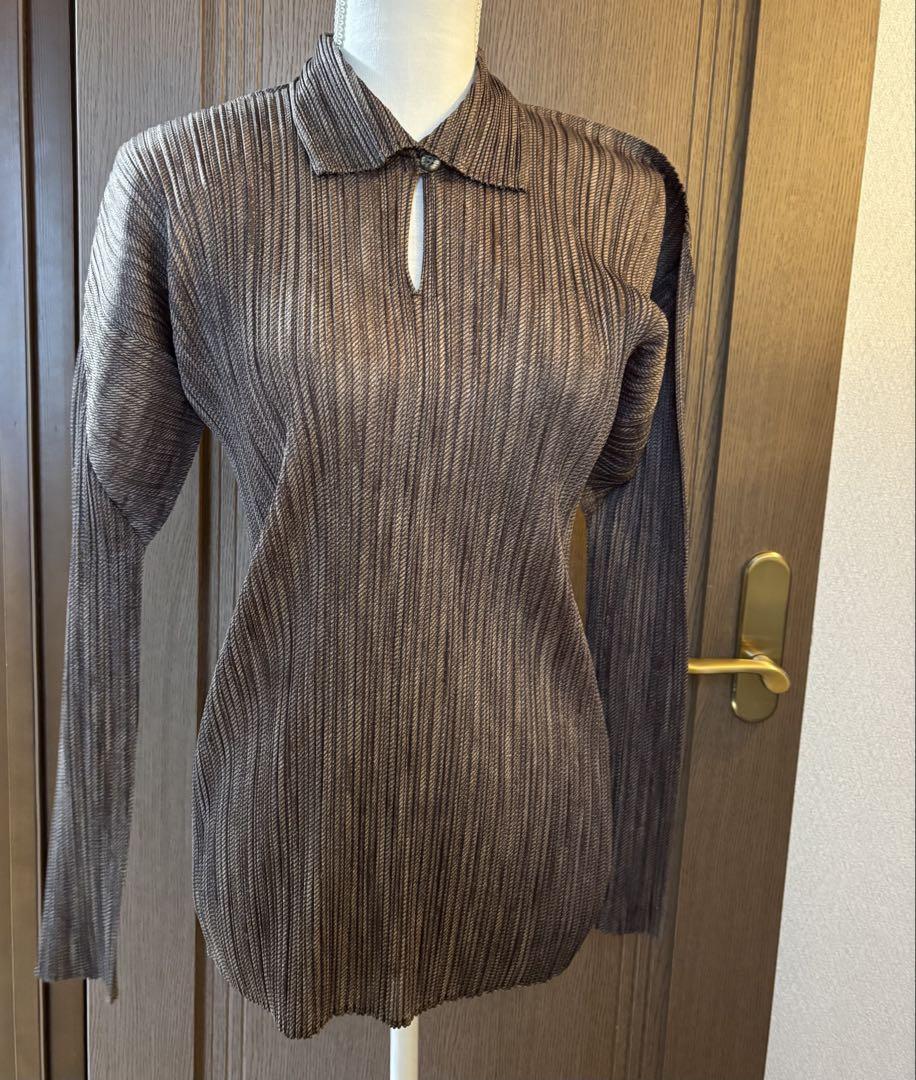 PLEATS PLEASE ブラウン系長袖カットソー　霜降り