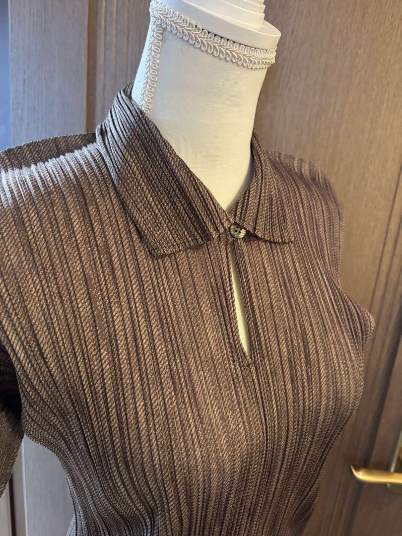 PLEATS PLEASE ブラウン系長袖カットソー　霜降り