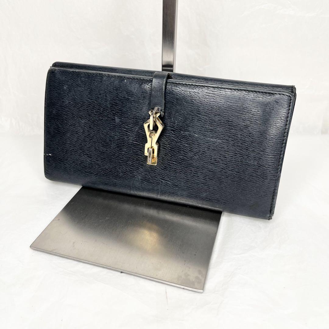 訳あり美品】GUCCI ジャッキー レザー ゴールド金具 二つ折り長