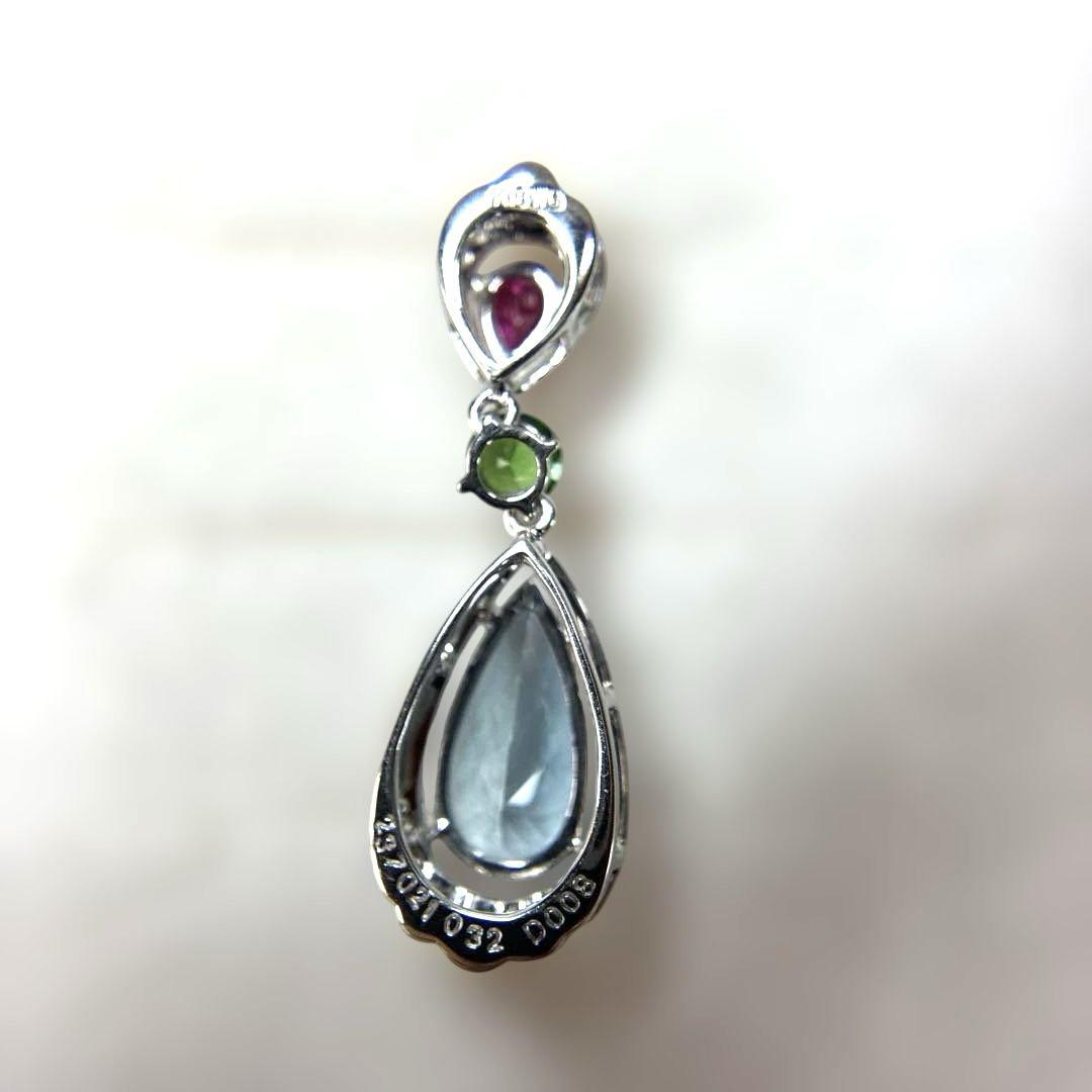 K18WG アクアマリンマルチ石ネックレス 2.37ct
