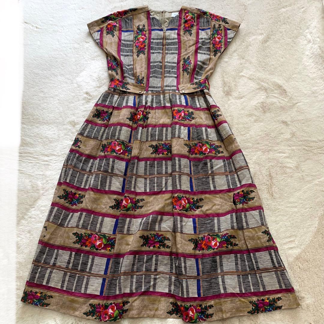 ひざ丈ワンピース OLIKA オリカ ロングワンピース 花柄 総柄 レトロ