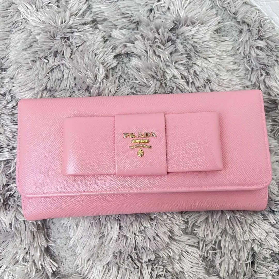 PRADA✨長財布　フィオッコ　ベビーピンク　リボン　サファイアーノ