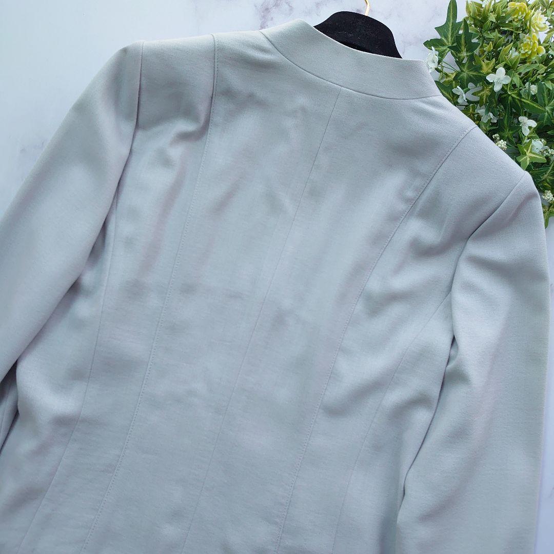 レリアン 大きいサイズ13+ XL ラメ ノーカラージャケット ライトグレー