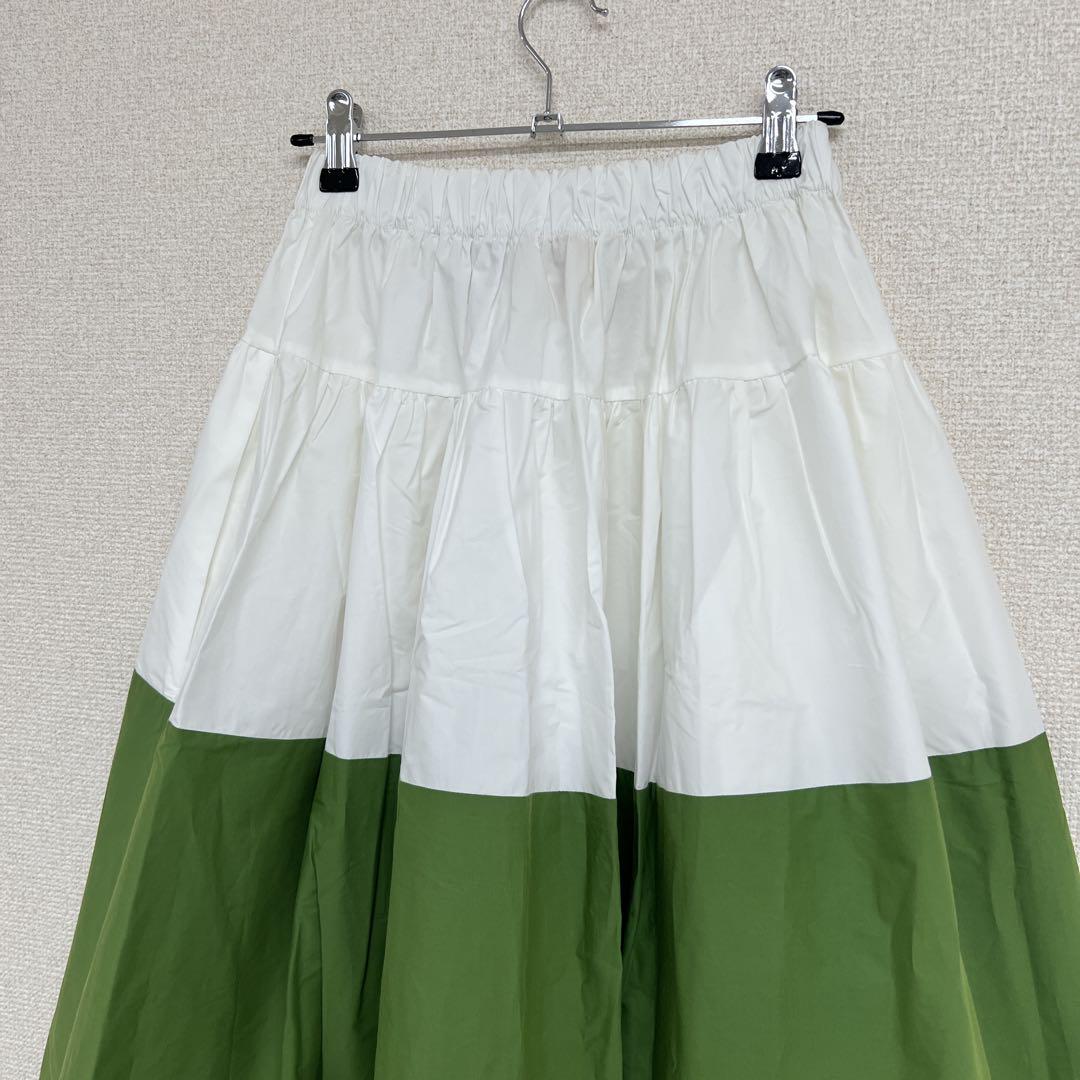 【送料込】 D-due グリーン ギャザー フレア バイカラー スカート デドゥエ スカート