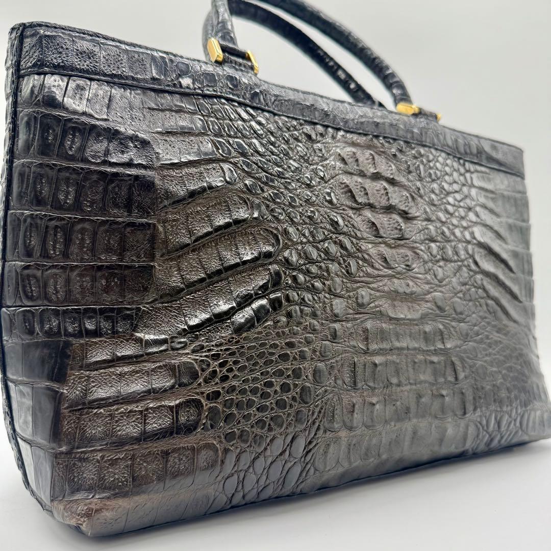 【美品】クロコダイル 本革 A4収納マットクロコ トートバッグ ビジネスバッグ