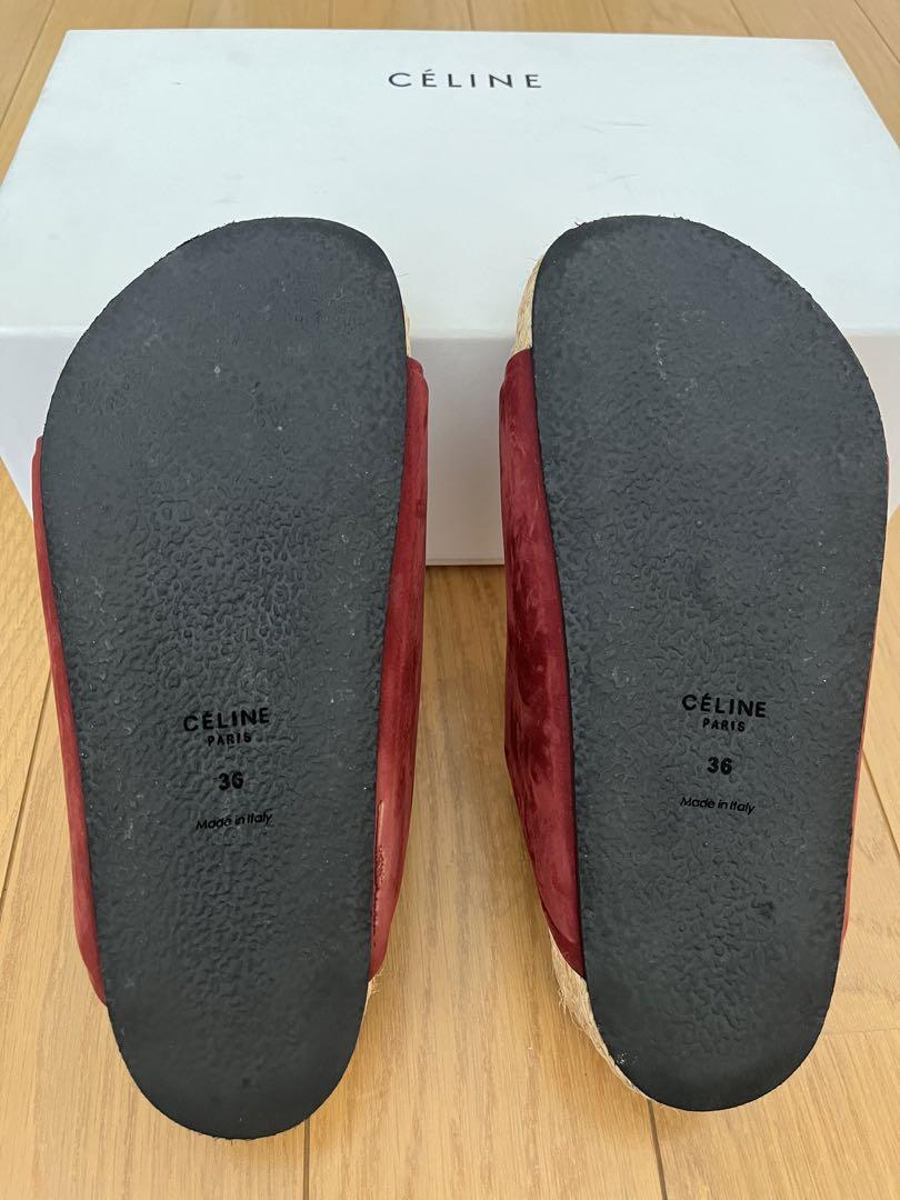 CELINE セリーヌ ラフィアダブルバンドサンダル バーガンディ 画像3