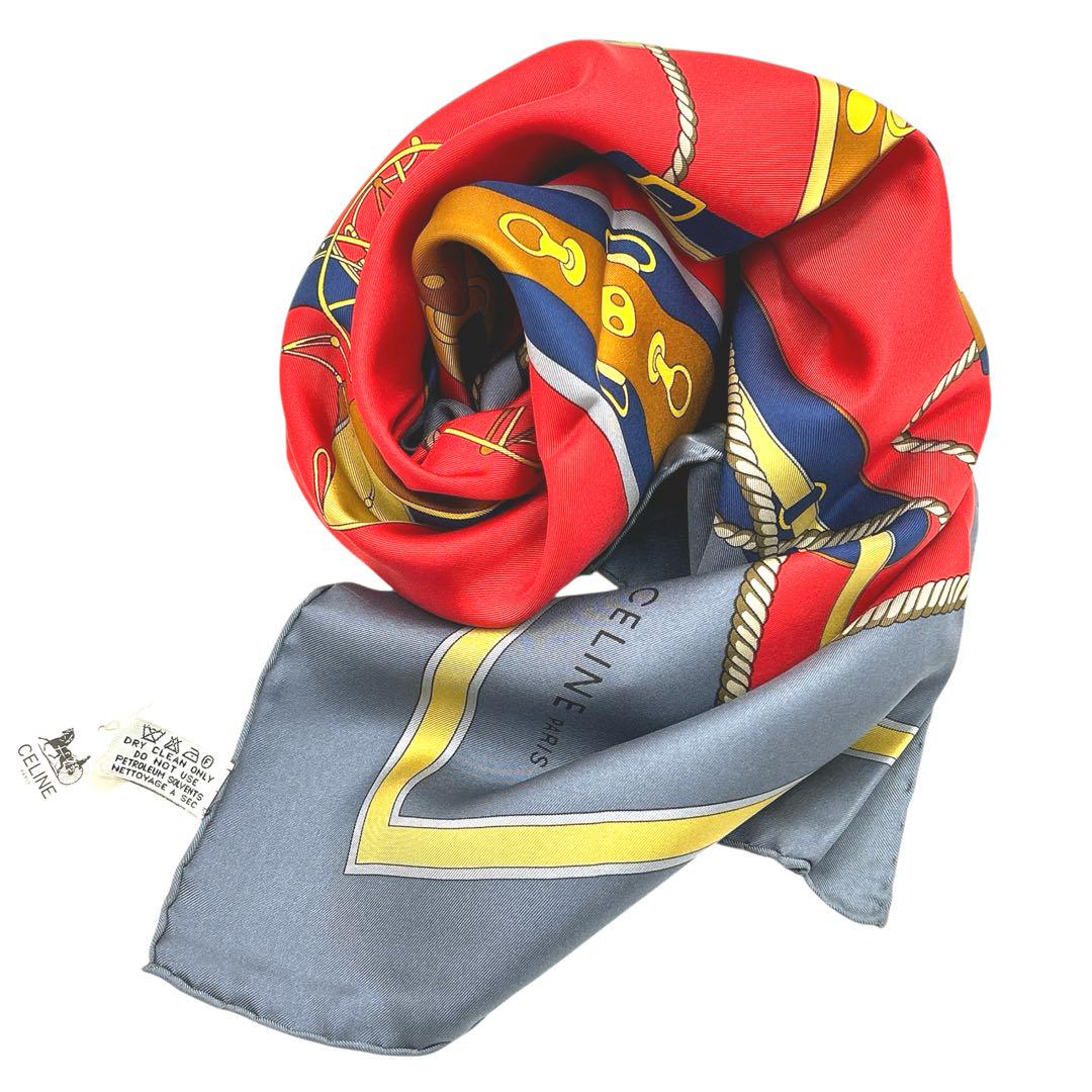CELINE セリーヌ シルクストール 馬具 馬車モチーフ 絹100%フランス製 CELINE セリーヌ シルクストール 馬具 馬車モチーフ 絹100