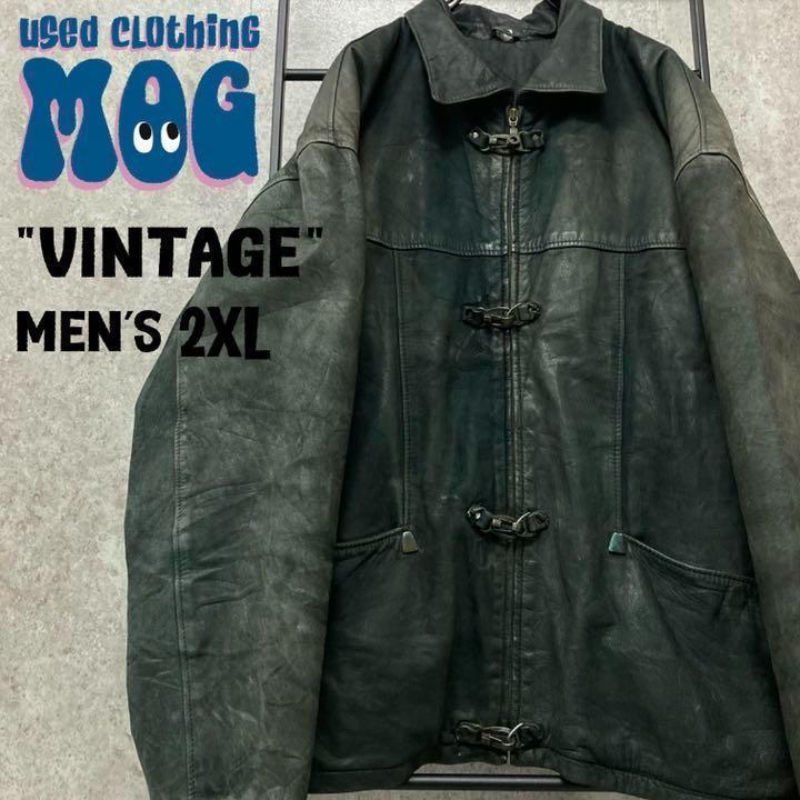 《US古着》ヴィンテージ 本革レザー ファイヤーマンジャケット メンズ2XL