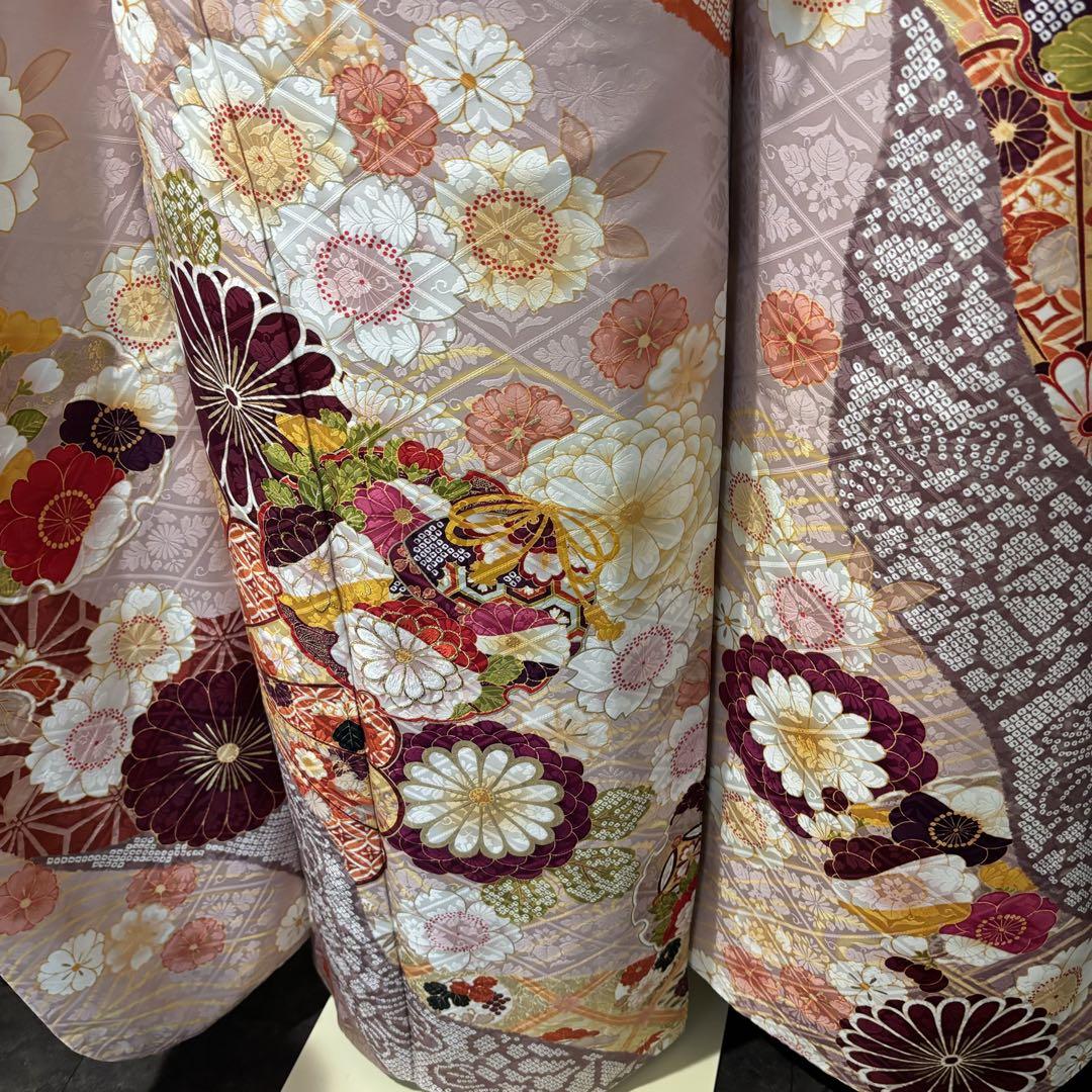 美品 地紋 花模様 金駒刺繍 金彩 逸品 振袖 フルセット 振り袖
