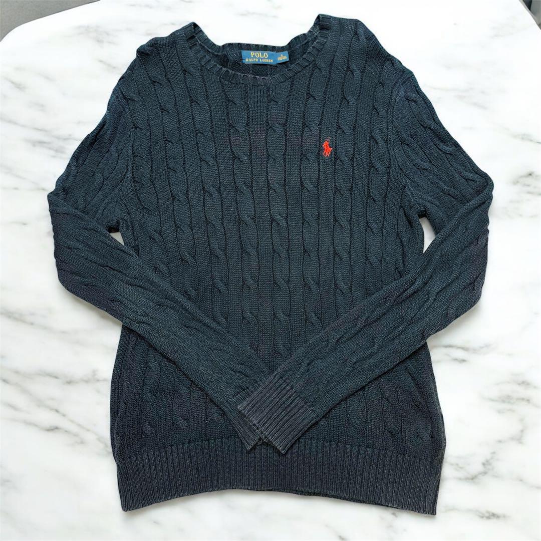 タグ付新品Polo Ralph Lauren ケーブルニットセーター Mネイビー POLO RALPH LAUREN CHILDRENSWEAR】ケーブルニット コットン