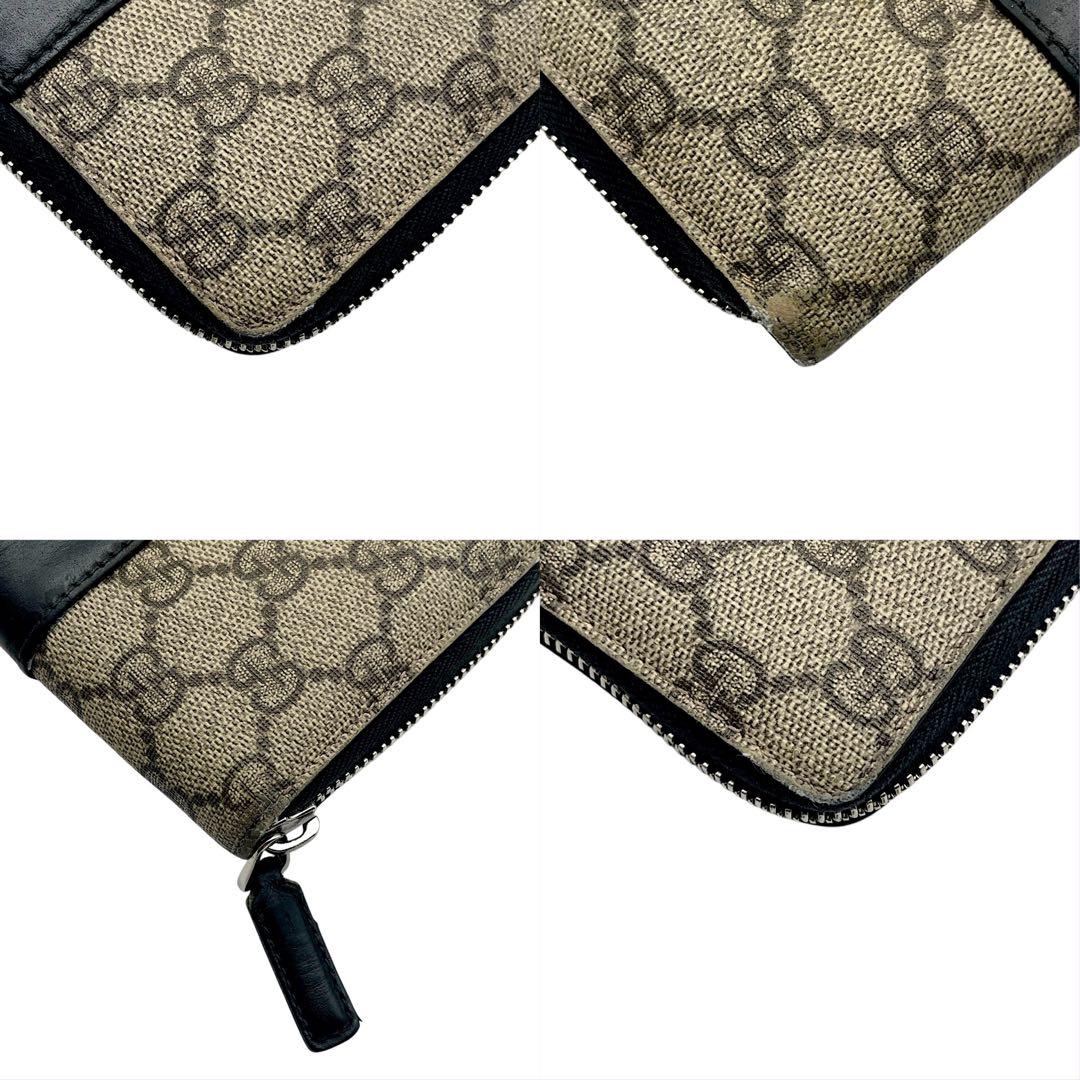 【微美品】GUCCI グッチ 長財布 GG スプリーム ロゴ ラウンドジップ 黒