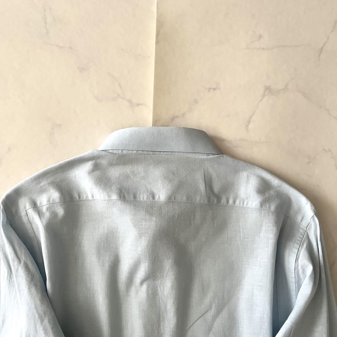 LAPERLA ラペルラ 長袖 シャツ ブルー 水色 M リネン混 比翼