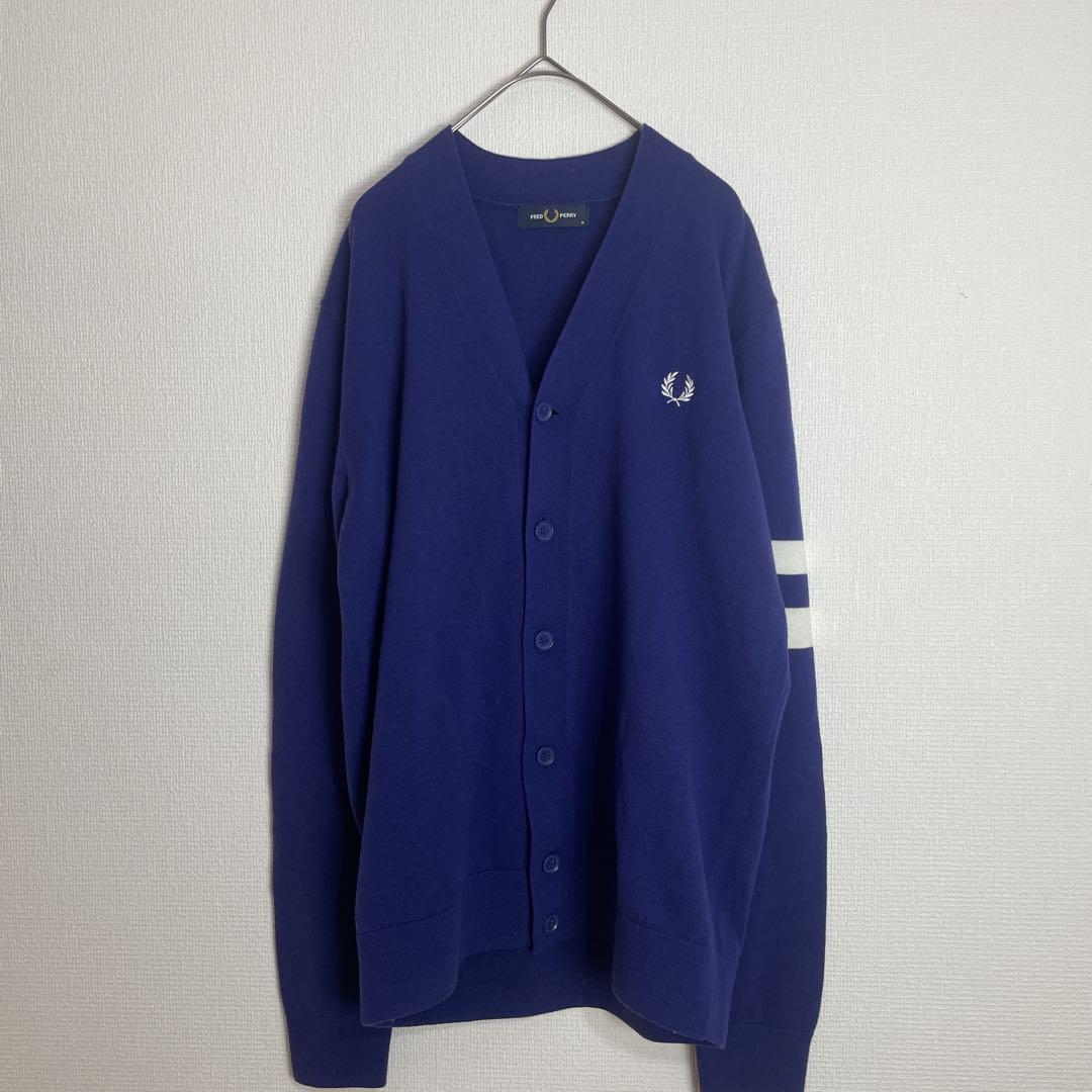 フレッドペリー カーディガン 刺繍 ロゴ ブルー FRED PERRY