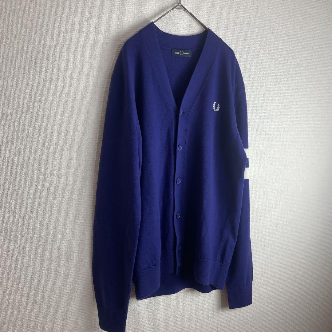 フレッドペリー カーディガン 刺繍 ロゴ ブルー FRED PERRY