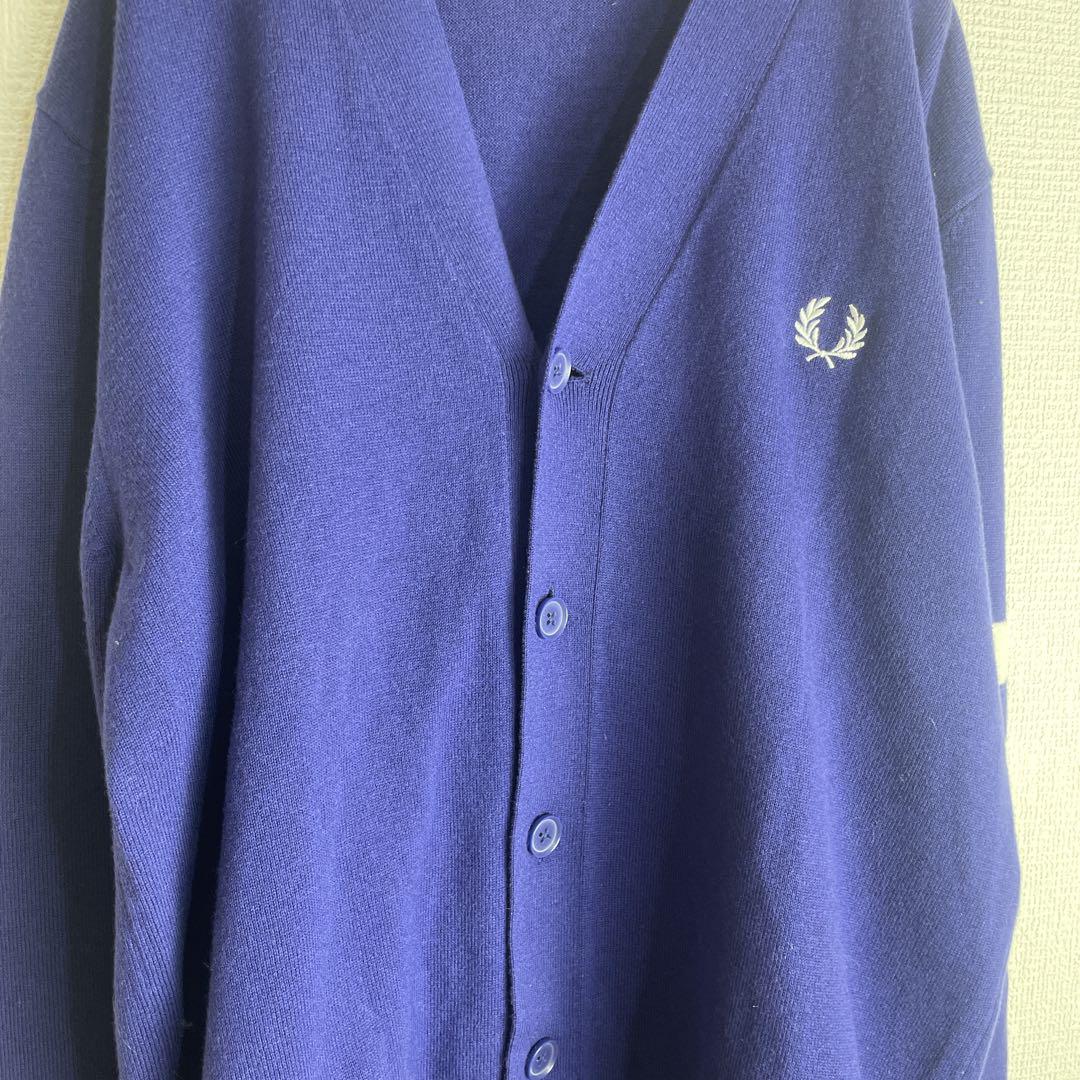 フレッドペリー カーディガン 刺繍 ロゴ ブルー FRED PERRY