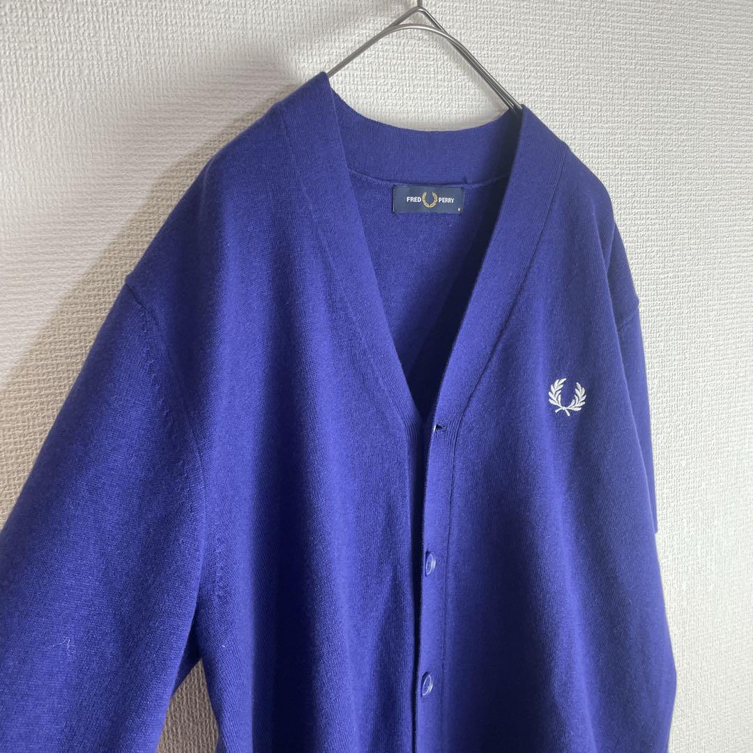 フレッドペリー カーディガン 刺繍 ロゴ ブルー FRED PERRY