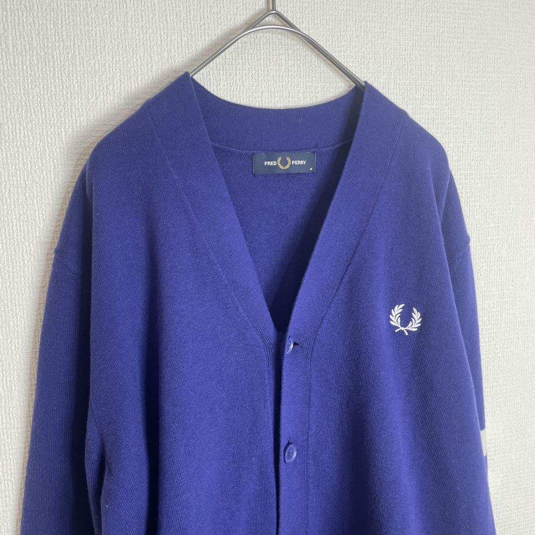 フレッドペリー カーディガン 刺繍 ロゴ ブルー FRED PERRY