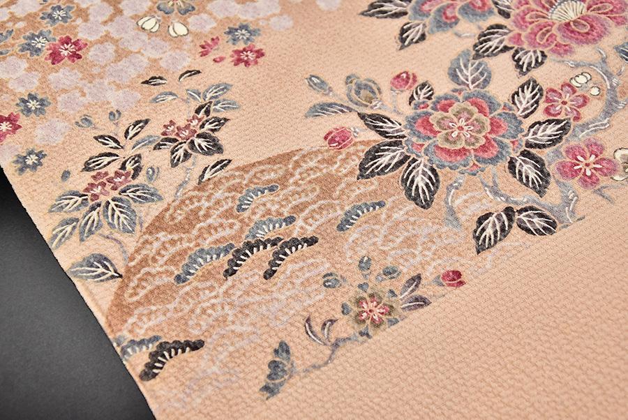 美品 伝統の美 京友禅 反物 小紋 正絹 シルク 草花模様 淡い