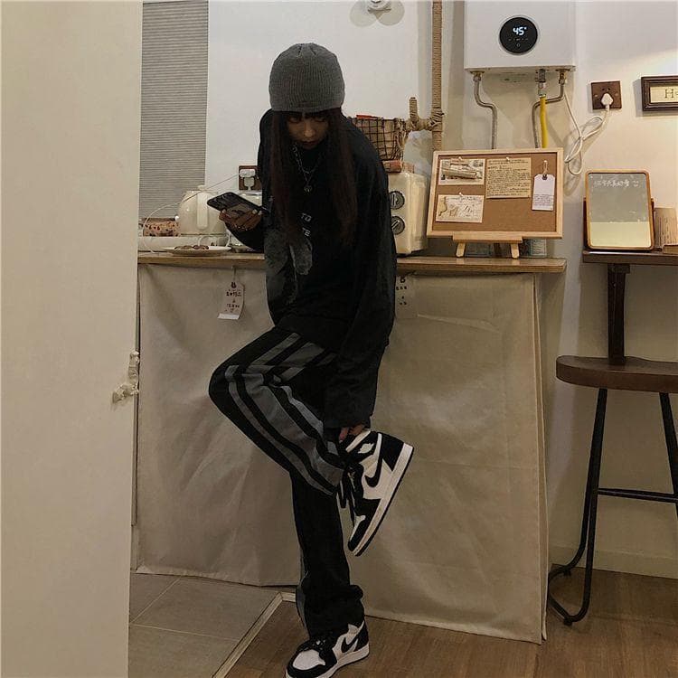 50%OFF! サイドライン 3本線 パンツ ジャージ ボトムス 黒 M L