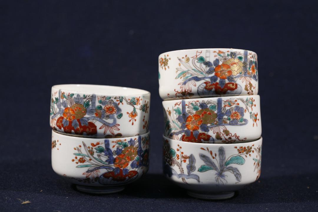 古伊万里 色絵 鯉に花 団龍紋図 膾皿 2枚セット