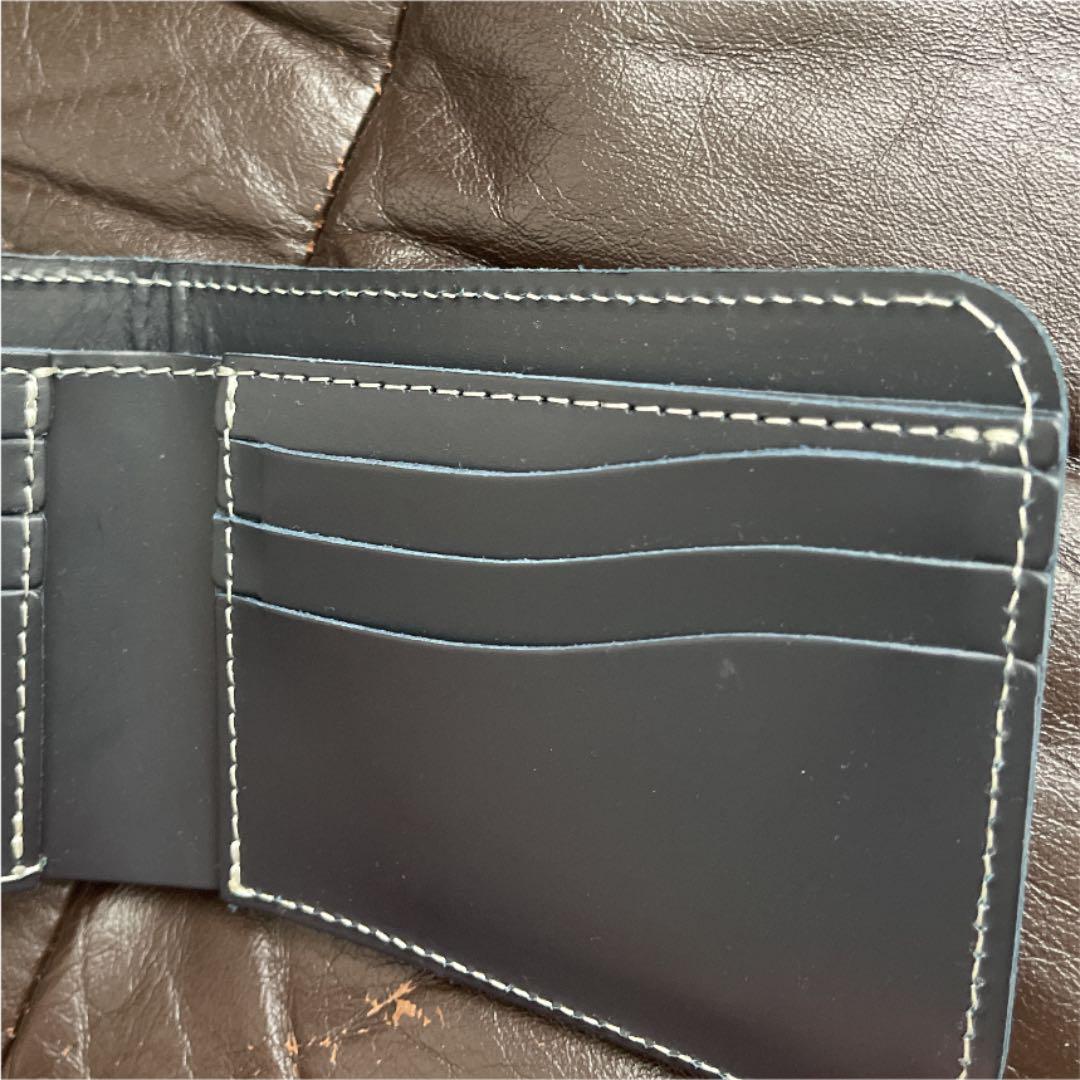 得価正規店 革蛸 台形ショートウォレット 二つ折り財布 ネイビー ONEBI-m71351786470 正規品大得価