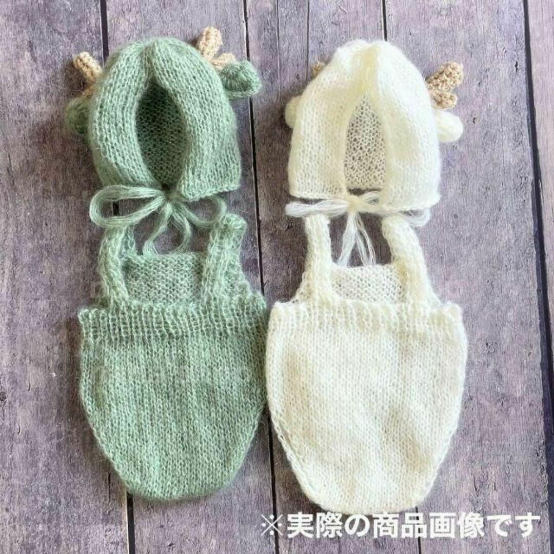 3ヶ月用薄緑♪辰耳帽子とオーバーオールたつニューボーンフォト