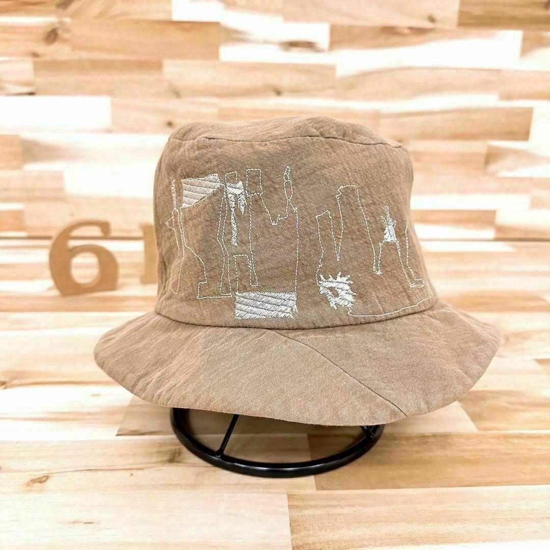 【カシラ】CA4LA 刺繍 ステッチ アート バケットハット 秋色 M 茶×白