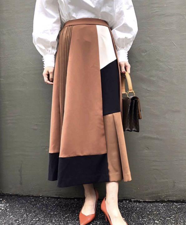 AMERI VINTAGE COLOR SCHEME SKIRT ブラウン M wWPt0-m71358718964 在庫即納