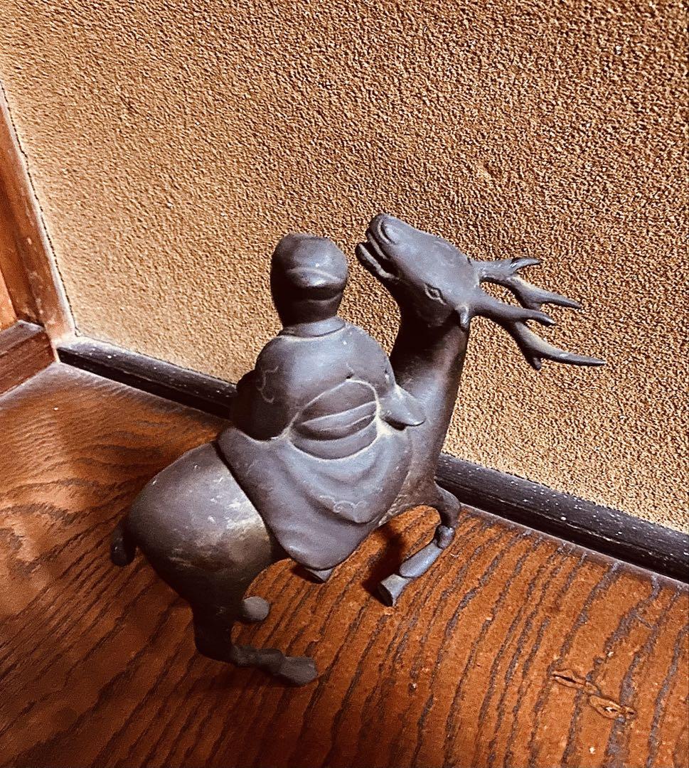 鹿寿老人の香炉 (杖なし) 置物 古銅 古美術品 骨董 時代物 銅製 工芸品