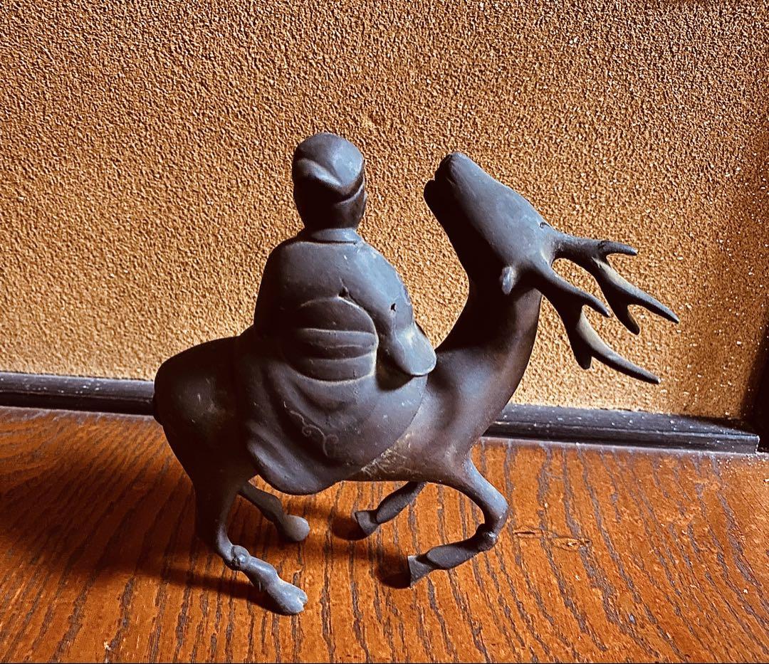 鹿寿老人の香炉 (杖なし) 置物 古銅 古美術品 骨董 時代物 銅製 工芸品