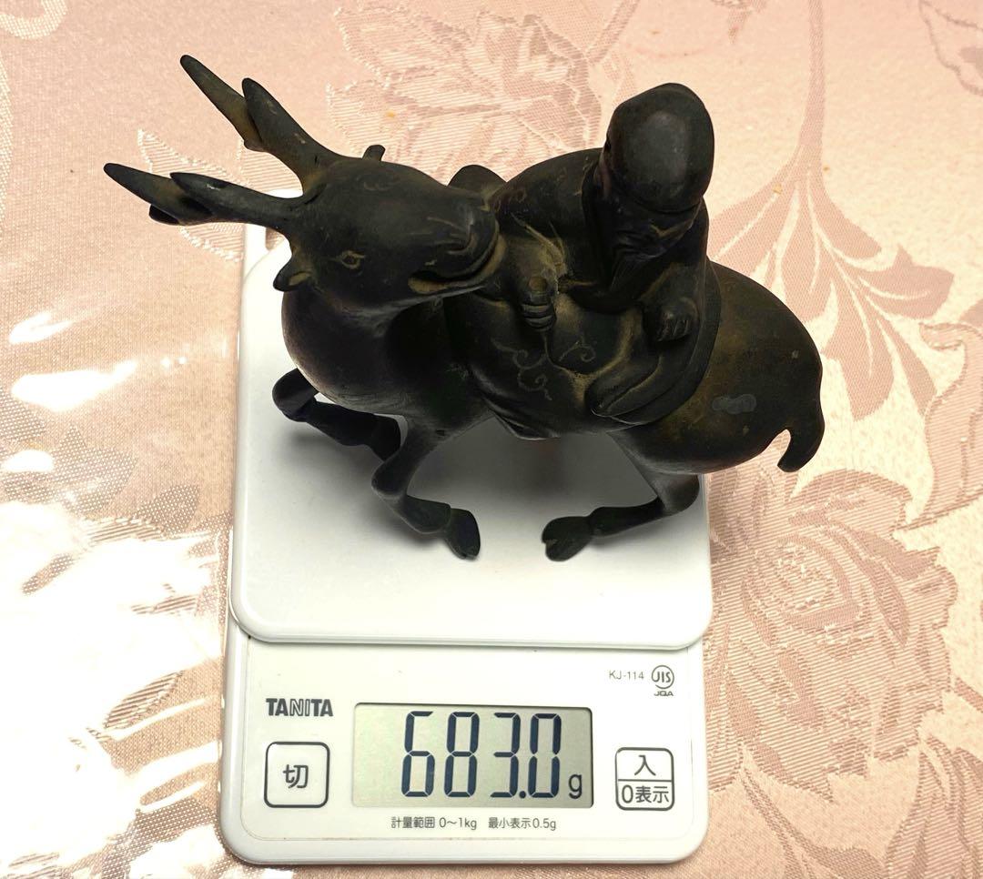 鹿寿老人の香炉 (杖なし) 置物 古銅 古美術品 骨董 時代物 銅製 工芸品