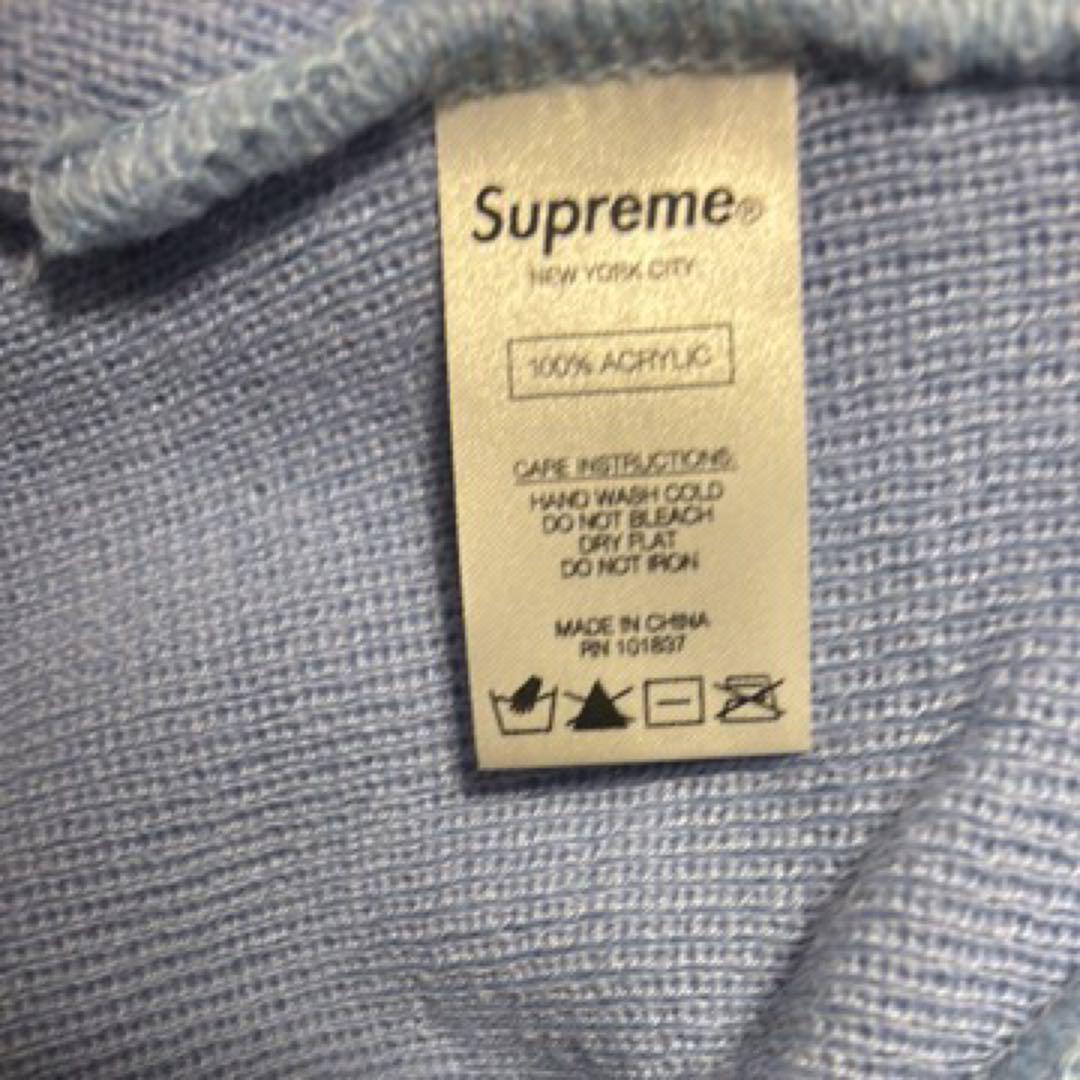 Supreme ロゴ刺繍 ニット帽 ライトグレー