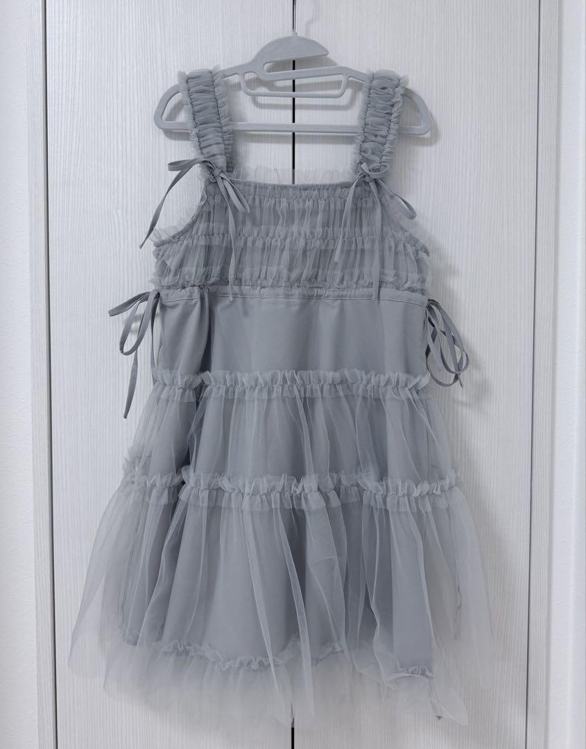 チュールコルセットミニワンピース ライトグレー merry jenny