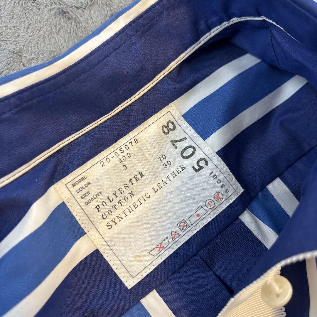 sacai 青と白のストライプ 半袖シャツワンピース
