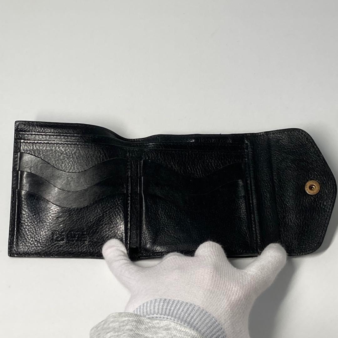 【美品】イルビゾンテ IL BISONTE がま口 財布 黒 金具 シボ革
