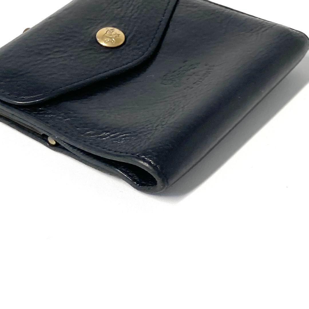 【美品】イルビゾンテ IL BISONTE がま口 財布 黒 金具 シボ革