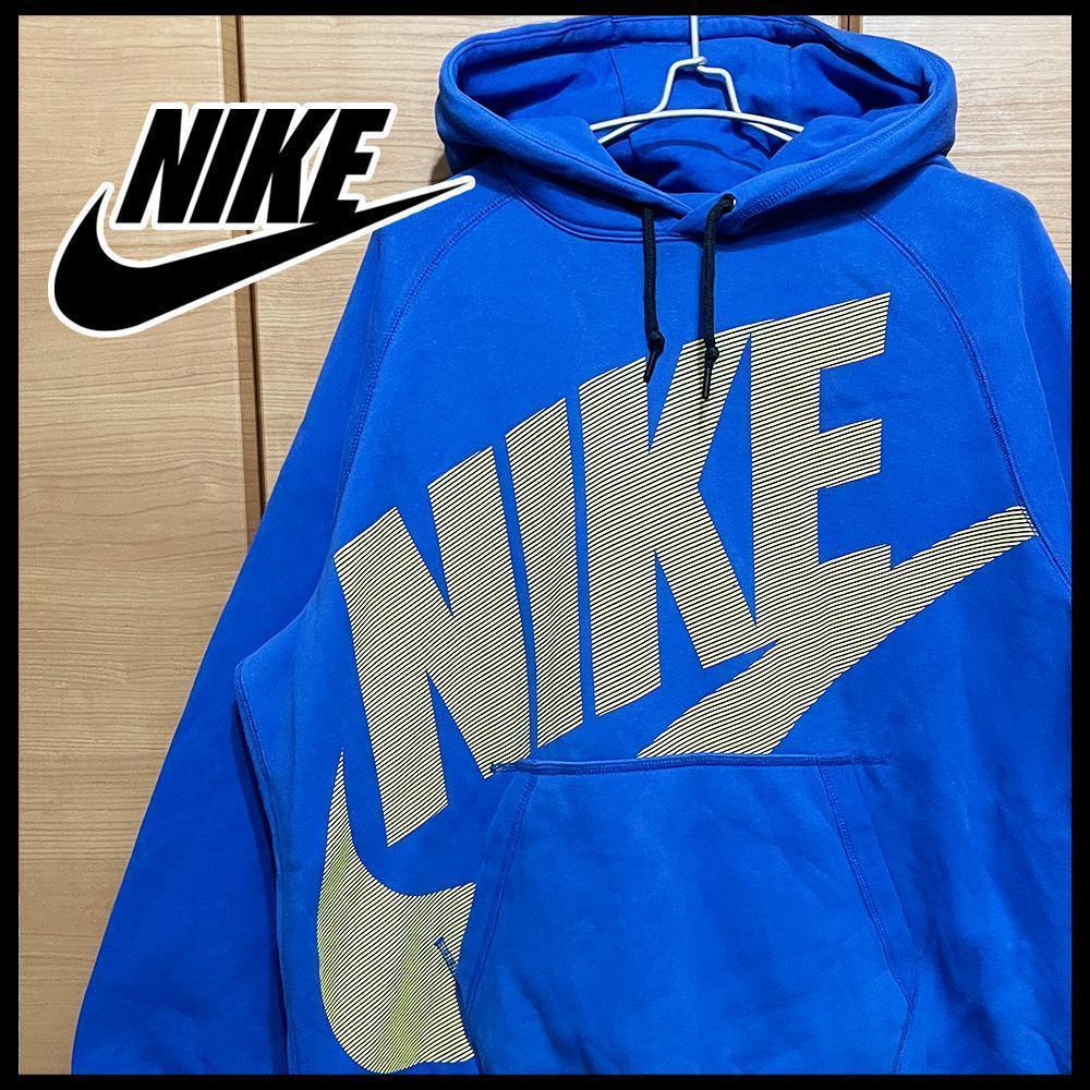 NIKE 90s 古着 紺タグ プルオーバーパーカー ビッグロゴプリント XL
