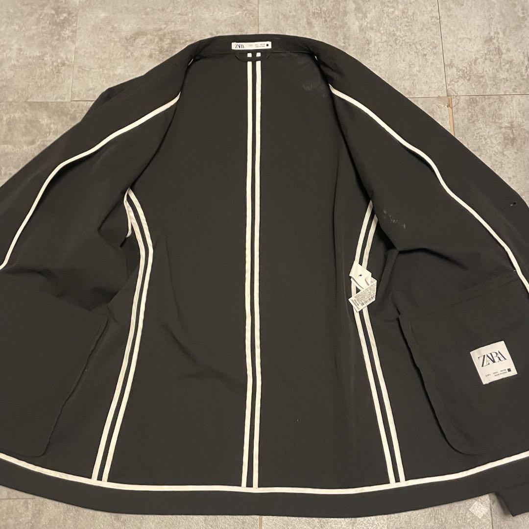 極美品 ZARA ザラ シアサッカー セットアップスーツ ブラック L