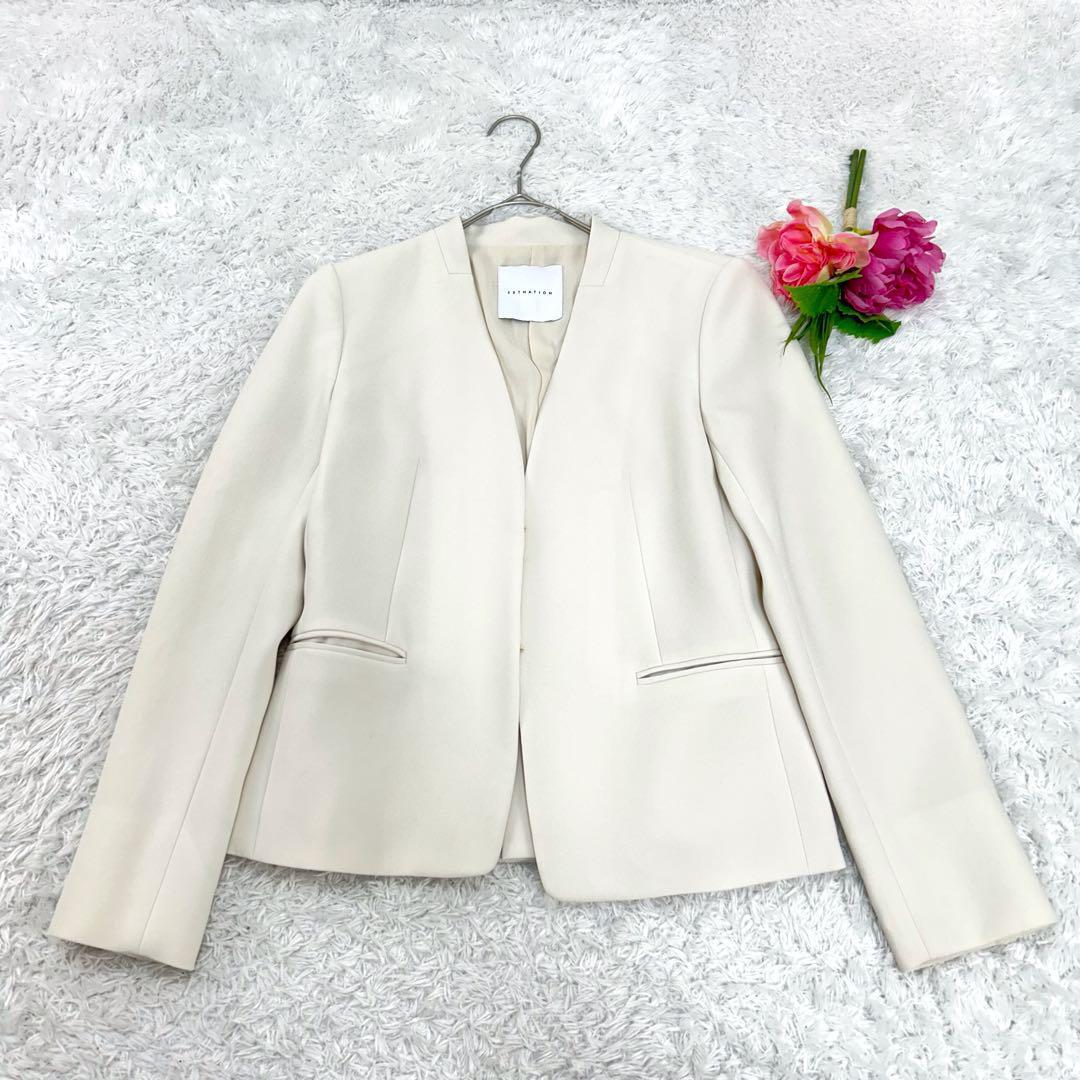 タグ付き✨美品✨エストネーション Vネックノーカラースーツ　38 ベージュ系