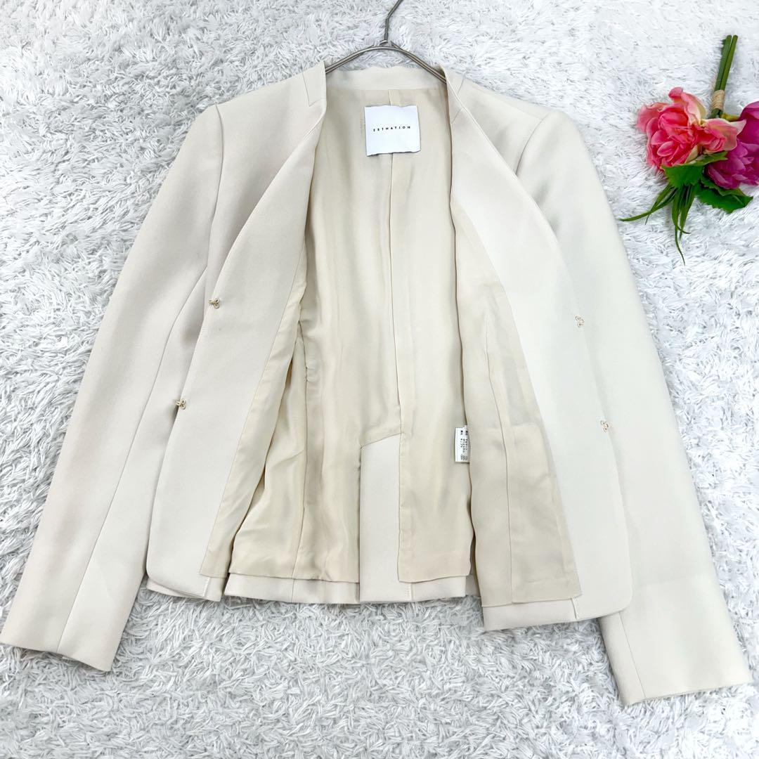 タグ付き✨美品✨エストネーション Vネックノーカラースーツ　38 ベージュ系