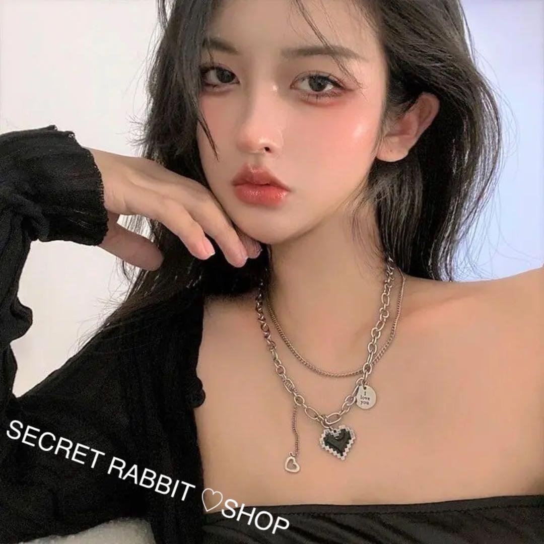 韓国♡ストリート×ラブリー 2連チェーン ネックレス ハート チャーム セクシー