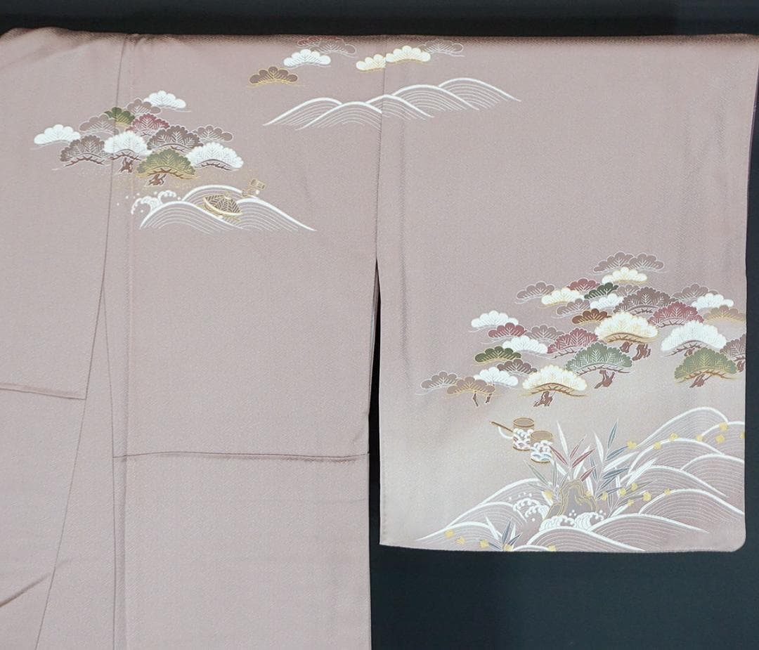 LLサイズ 165cm 金彩友禅 白紫 正絹付下げ訪問着 松竹梅 a822 LLサイズ 165cm 金彩友禅 白紫 正絹付下げ訪問着 松竹梅 a822