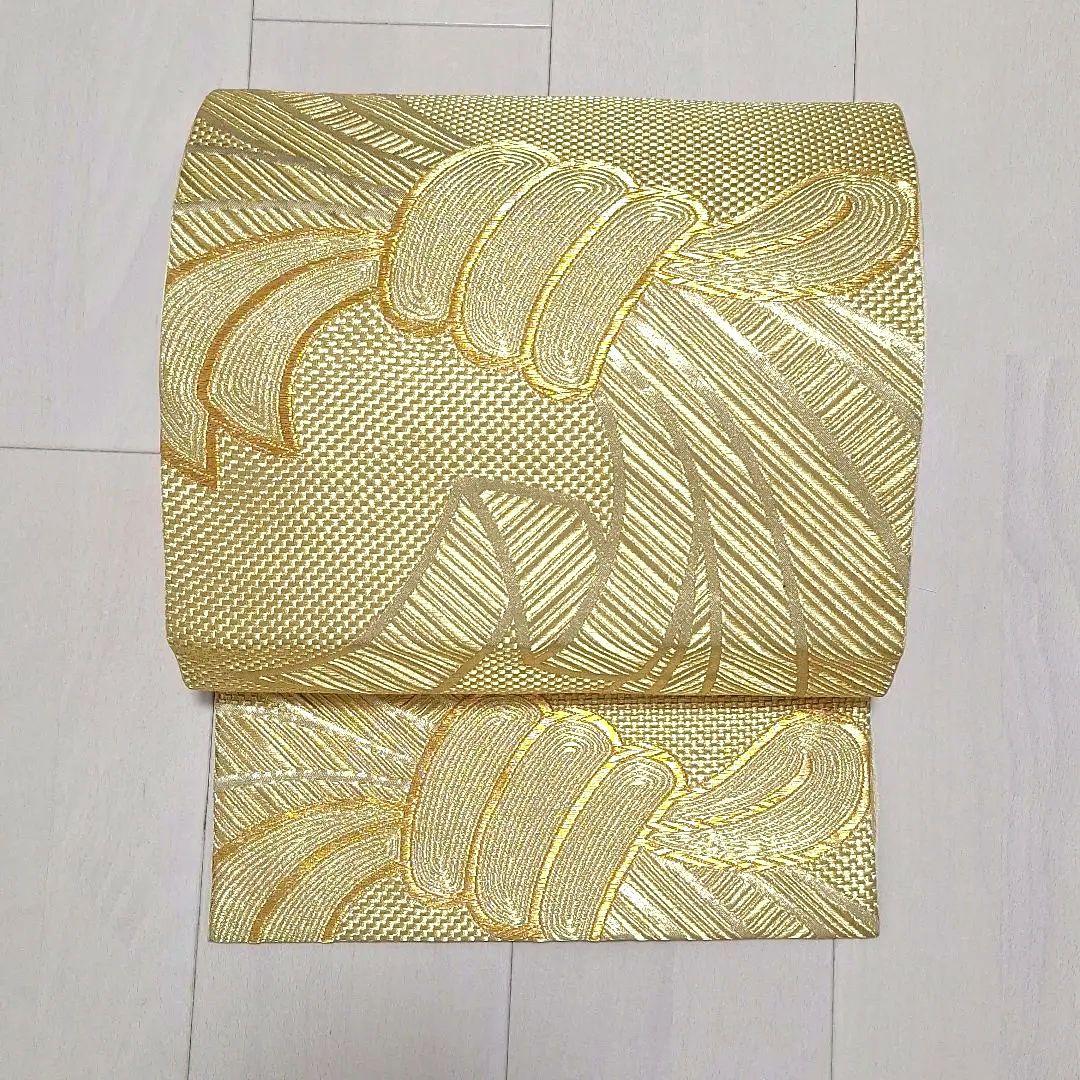 袋帯　金色 葉とロープ模様　華やか　上品　豪華　お-19