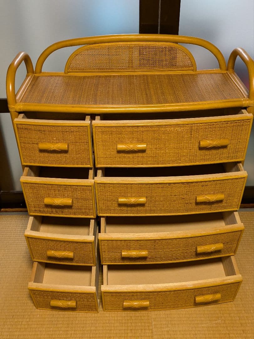 ラタン製 4段チェスト