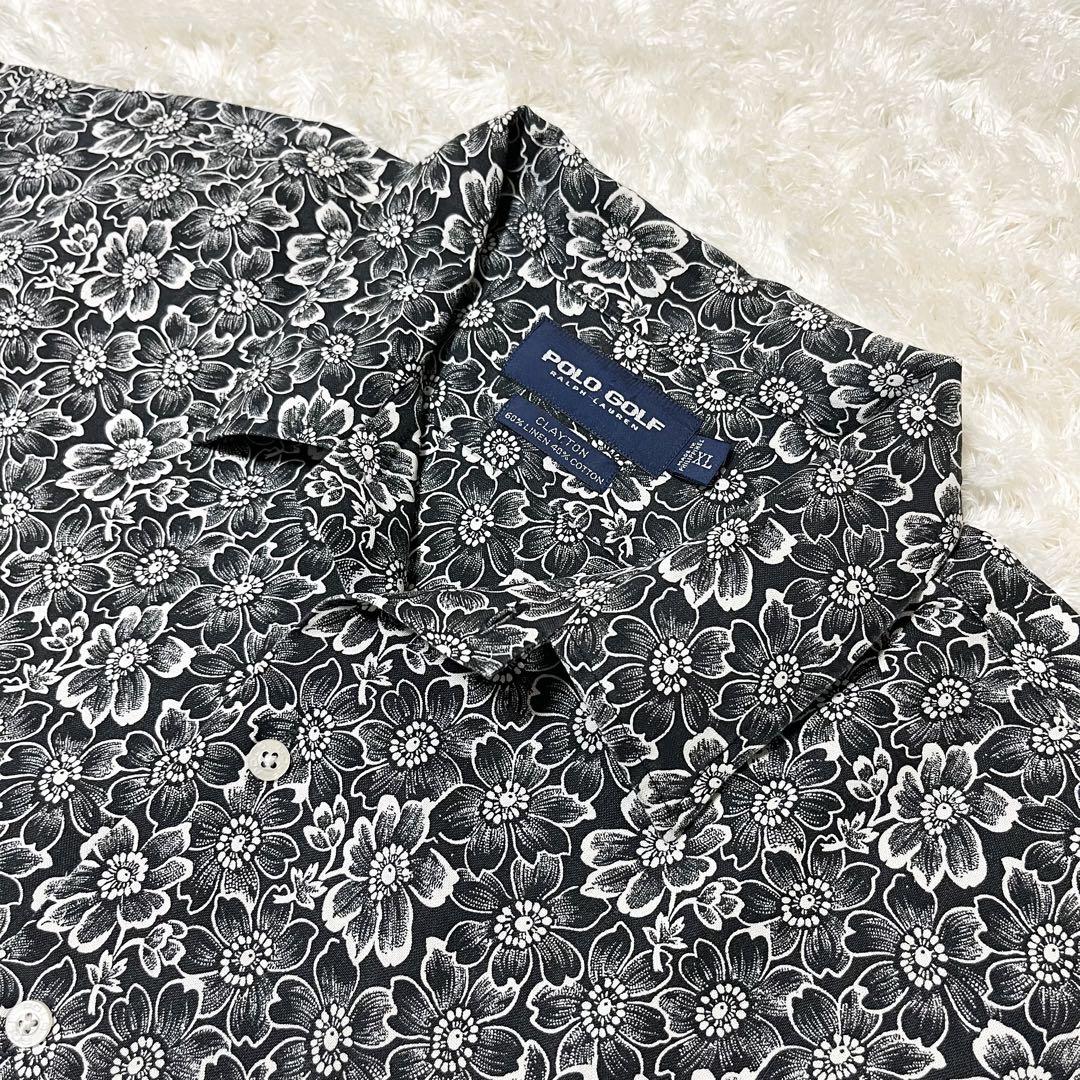 独特の上品 ポロラルフローレン CLAYTON シャツ XL 開襟 ブラック 花柄 リネン混 トップス
