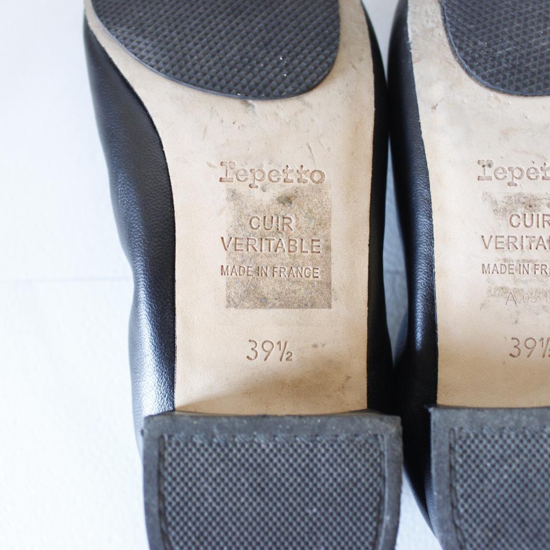 repetto バレエシューズ 39.5 ブラック レザー チャンキーヒール